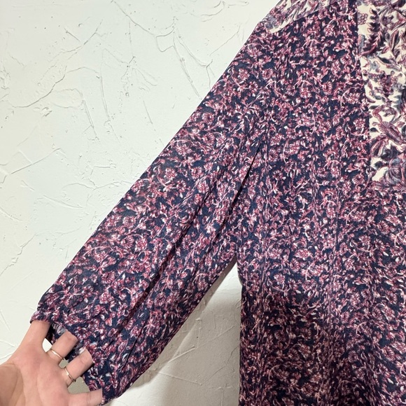 Chaps Blue & Pink Floral 3/4 Sleeve Tie Neck Boho Peasant Blouse Top Sz 2X - Picture 3 of 7